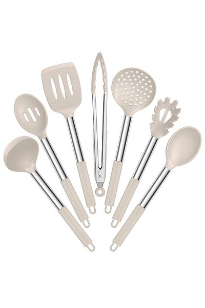 valletta Molikan 7-Piece Heat-Resistant Silicone Fireproof Non-Stick Serving Set Vanilla