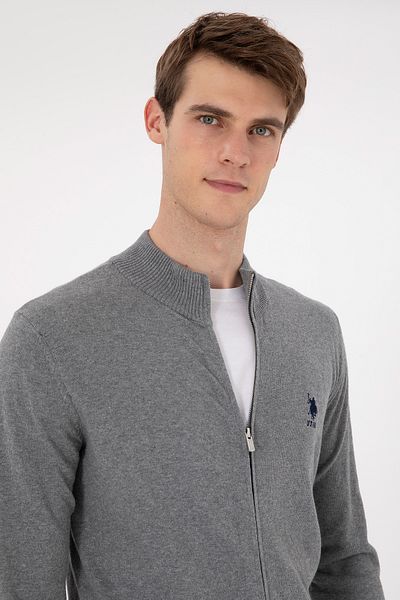 U.S. Polo Assn. Men's Gray Melange Basic Knitwear Cardigan 50293526 -Vr086
