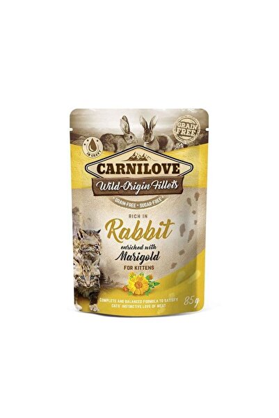 Carnilove Rich in Rabbit enriched with Marigold Kitten Food Pouch - 85 g-Pack of 12