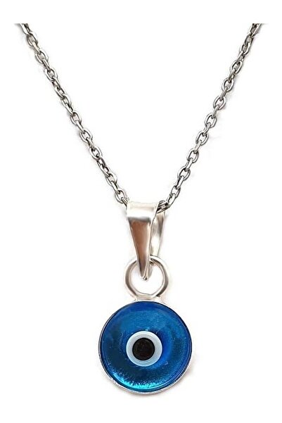Sylvery Jewels Şeffaf Açık Mavi Renk 8mm Cam Nazar Boncuğu 925 Ayar Gümüş Kolye