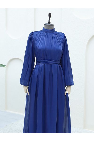 Modamorfo Ballonärmeliges Kleid aus glitzerndem Stoff mit Kordelzug über der Schulter – dunkel