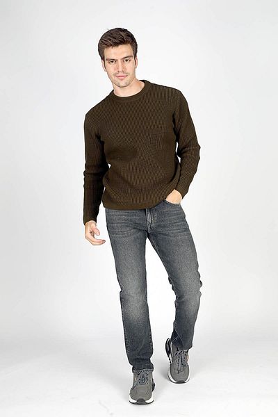 Lee Cooper Ανδρικό πλεκτό πουλόβερ χακί - Robb O Neck