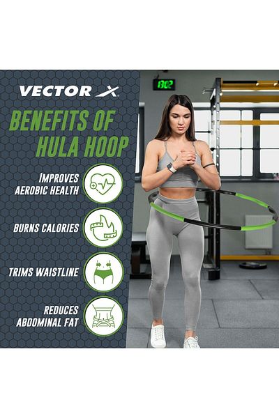 Vector X طوق هولا | أسود وأخضر | كبير | 36 بوصة | قابل للتعديل | طوق إنفينيتي مرجح