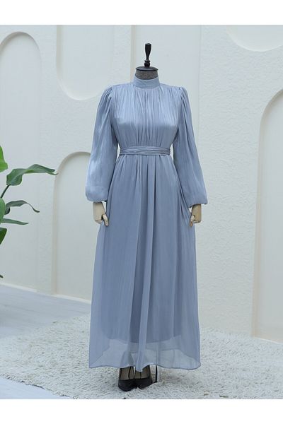Modamorfo Schulterfreies, glitzerndes Ballonärmelkleid aus Stoff – Grau