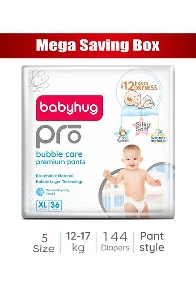 Babyhug Pro Bubble Care Premium Pant Style Diapers Extra Large, Size 5 - 144 Pieces