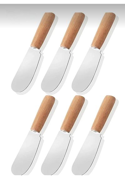 stilsenin34 6-Piece Wooden Handle Mini Jam And Butter Knife Wooden Handle Spatula Set Nutella Breakfast Knife