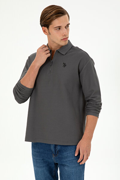 U.S. Polo Assn. سويت شيرت رجالي مريح بسحاب نصفي أنثراسايت 50293413-VR006