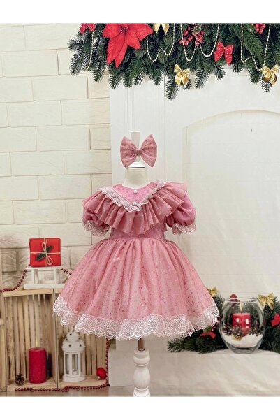 Nissa Şeker Pembesi Fırıfrlı Kız Çocuk Elbisesi