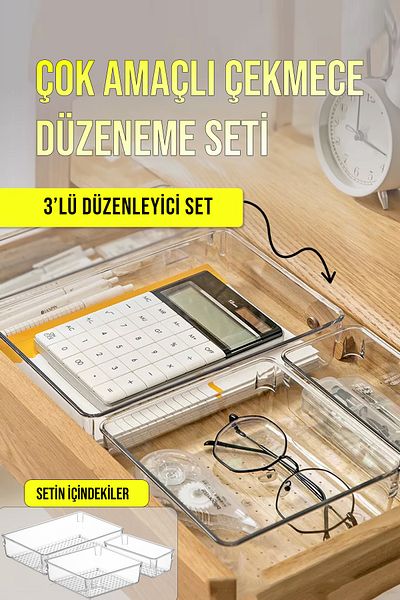 FİTHOME 3 Pieces Drawer Inside Organizer Multipurpose Organizer Makeup Supplies Stationery Bathroom Office