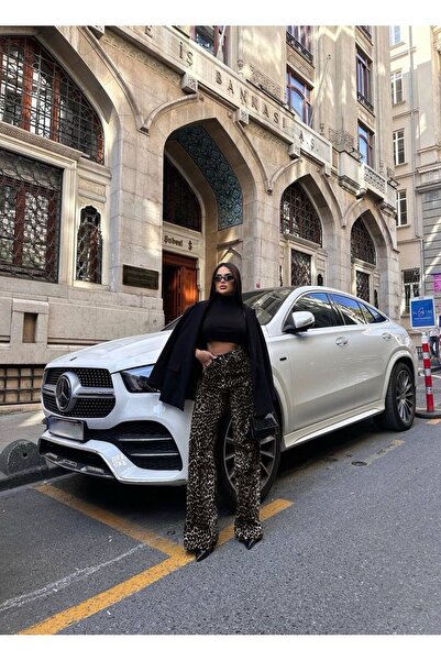 LB Laluna Butik Women's Leopard High Waist Palazzo Trousers Denim Fabric