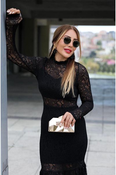 BUKETLİ Lace Laced Long Sleeve Designer Dress