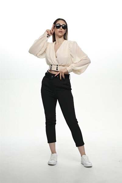 hepyen 0464 Düğmeli Şifon Bluz - Krem