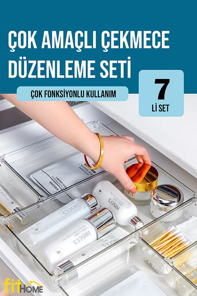 FİTHOME 7 Pieces Modular Multipurpose Makeup and Jewelry Organizer In-Drawer Organizer