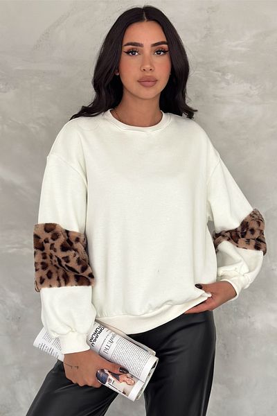 FEMELLE Hanorac oversize din bumbac cu mâneci leopard pentru femei