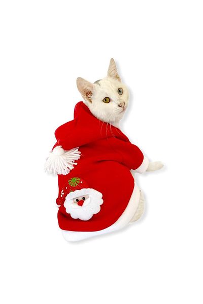 Kemique Santa Neo Hooded Fleece Christmas New Year Cat Sweat (large / 3 - 3.5 Kg)
