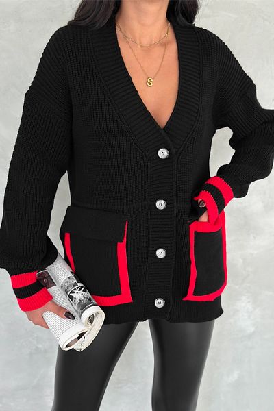 FEMELLE Cardigan de tricotaj supradimensionat colorat - buzunare cu nasturi