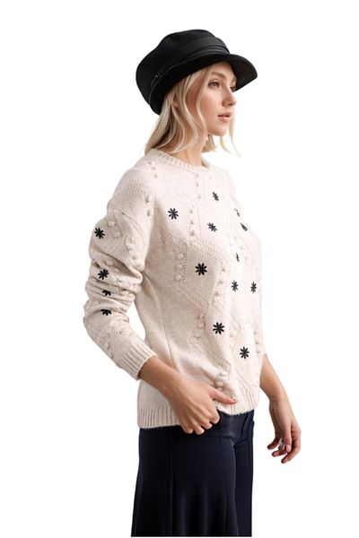 Cassime Pulover de damă cu broderie cu fulgi de nea de mărime standard