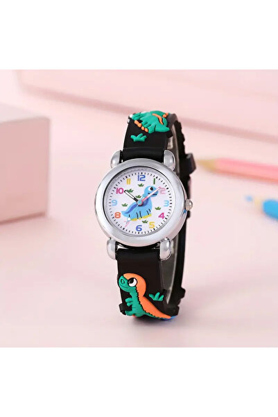 SERARES Children's Wristwatch with Dinasor Figure Black Cord