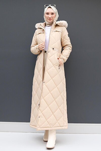 GİZ AGİYİM Aysema Fur Inflatable Coat Light Powder