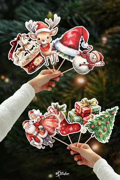 MSticker Πακέτο με 16 πολυτελή στολίδια για cupcake με θέμα το χειμερινό νέο έτος
