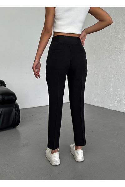 OUZ Fashion Women's Waist Elastic Front Stitching Detailed Trousers