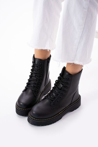 çocuk kalbi Siyah Cilt Kadın Fermuarlı Postal Bot