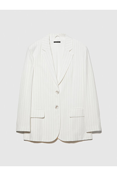 Sisley Jachetă blazer cu nasturi dublu, în dungi, din amestec de viscoză albă pentru femei