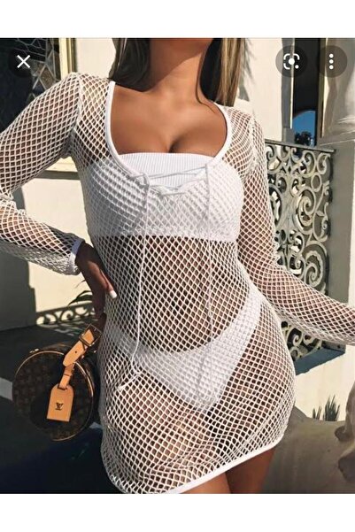 pink and pink White Mesh Fabric Pareo