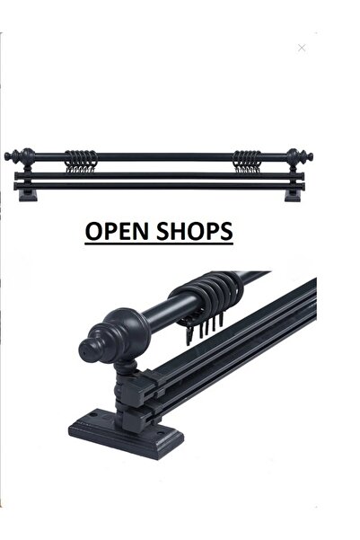 Happys Anthracite…150 Cm…Double Rail…Rustic Curtain Hanger Set (Wooden Headboard and Aluminum Pipe)