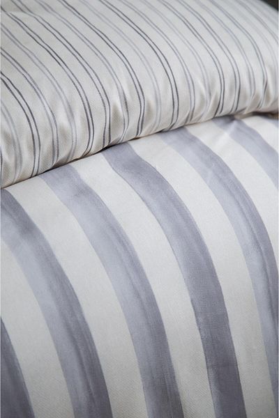 Apricitas HOME Σετ Παπλωματοθήκη Κάλυμμα Μουσελίνας Διπλό Σετ Ρίγες Γκρι - Σετ Πικέ