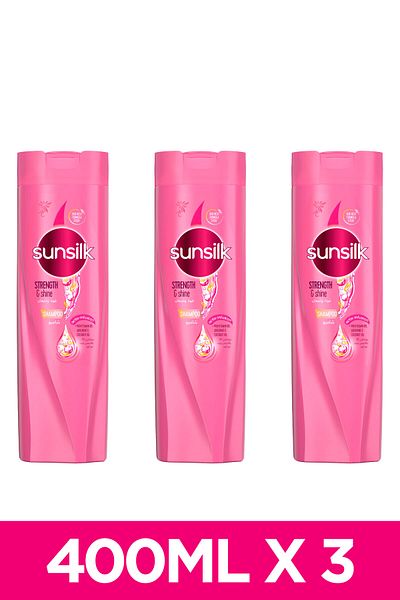 Sunsilk شامبو للشعر الضعيف والباهت، قوة ولمعان، مع بروفيتامين ب5 وزيت جوز الهند، 400 مل × 3