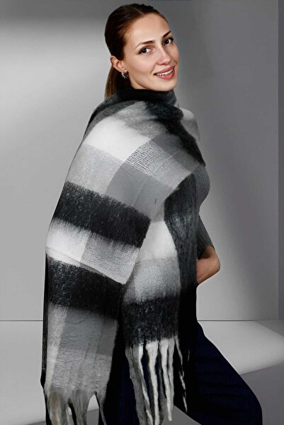 Trenderrs Women's Soft Textured Plaid Patterned Shoulder Shawl Scarf