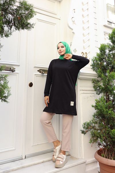Atelier Lina Χιτζάμπ με δύο κλωστές Crew Neck Hijab - Μαύρο