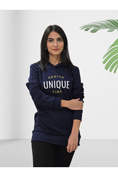 YusGos Unique Printed Hooded Sweatshirt (Navy Blue)