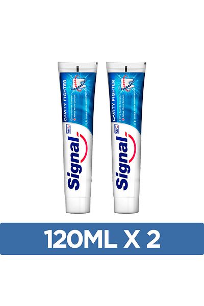 Signal Fluoride Toothpaste, Cavity Fighter, For 10x Stronger Teeth, 120ml X2
