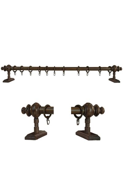 OPEN SHOPS CEVİZ RAYSIZ RUSTİK PERDE ASKISI (Ahşap başlık ve Alüminyum boru) ...