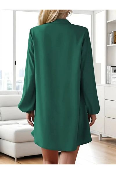 MODAVERA Women's Long Sleeve V-Neck Front Button Short Sandy Dress