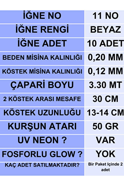 ea genset Çapari İstavrit Çaparisi 20x12 Beden İnce 50 gr Uv Neon Pembe Sim 11 No Beyaz 10 İğneli 2li Paket