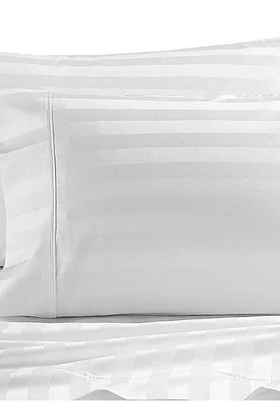 Orange Bed & Bath Stripe | Double Size Cotton Hotel Bedsheet Set, 4 Pieces, 500 Stitches - White|200 × 189