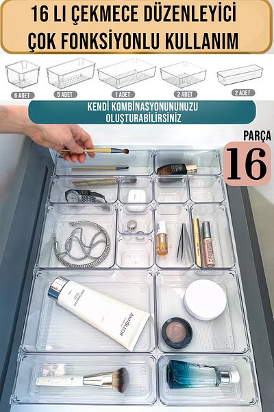FİTHOME 16 Pieces Modular Multipurpose Drawer Organizer Makeup Jewelry Office Kitchen Organizer