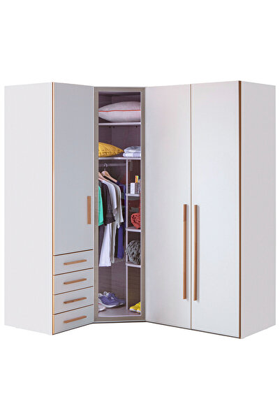 benim odam Retro 4 Kapılı Çekmeceli Ve Cam Kapaklı Köşe Dolap Genç / Çocuk Odası 842