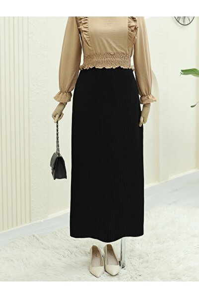 Modamorfo Elastic waist pleated pencil skirt - black