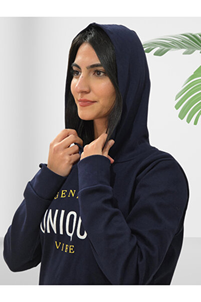 YusGos Unique Printed Hooded Sweatshirt (Navy Blue)