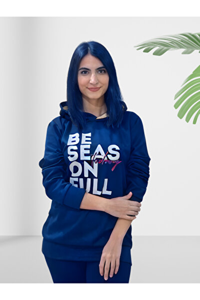 YusGos Be Season Full Printed Hooded Sweatshirt (Navy Blue)