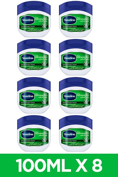 Vaseline Moisturizing Petroleum Jelly, For Dry Skin, Aloe Fresh, To Heal Dry And Damaged Skin, 100ml X8