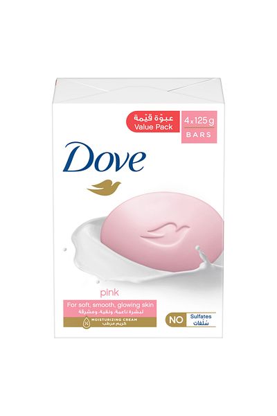 Dove Moisturising Soap Bar Nourishing formula for all skin types, Pink, 125g Pack of 4