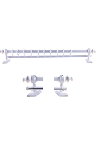 OPEN SHOPS Umeraș pentru perdea rustică cu o singură șină albă 150 cm (cap din lemn și tub din aluminiu)
