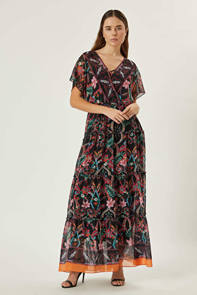 FEVER Şal Desenli Uzun Elbise