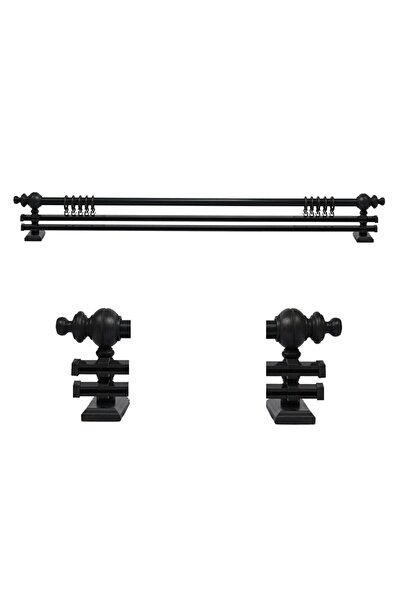 Happys ЧОРНИЙ…125 СМ…ПОДВІЙНИЙ РЕЙ…РУСТИКАЛЬНИЙ НАБІР ДЛЯ ПІДВІСКИ ШТОР (Дерев'яна накладка та алюмінієва труба)