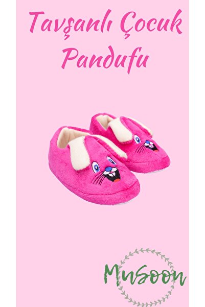 meko aksesuar Fuşya Kaydırmaz Taban Tavşan Figürlü Ev Okul Çocuk/Bebek Pandufu